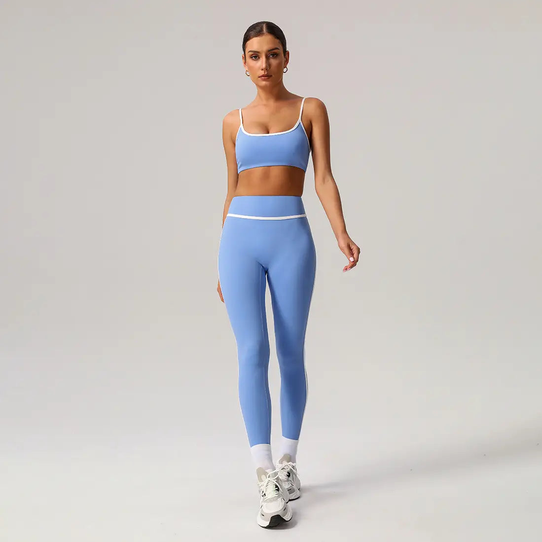 Women Contrast Color Sport Bra with Yoga Leggings 2pcs Set