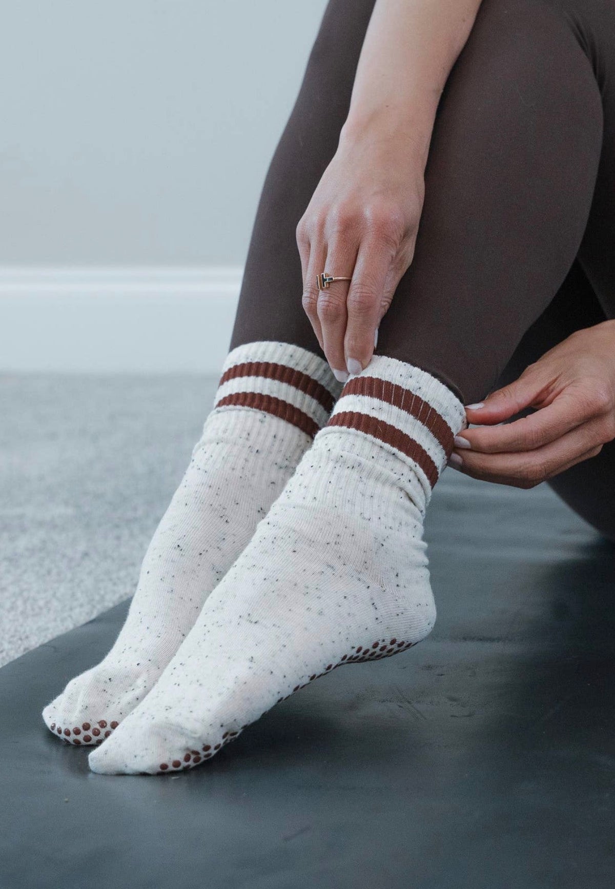 Sassy Brown Stripe Grip Socks