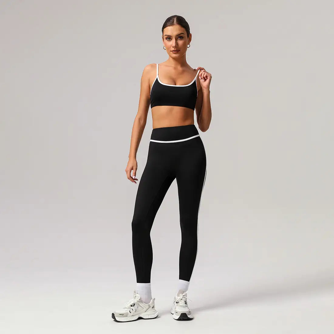 Women Contrast Color Sport Bra with Yoga Leggings 2pcs Set